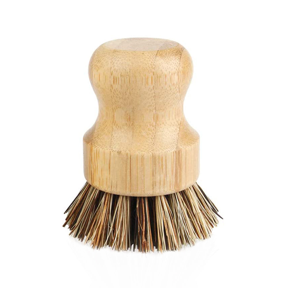 wooden pot bursh with natural bristles on white background