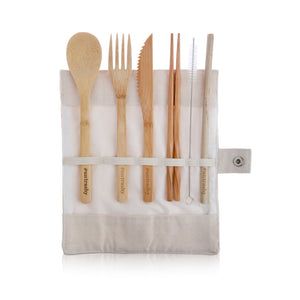 open cutlery swag with bamboo knife fork spoon chopsticks straw and straw cleaner