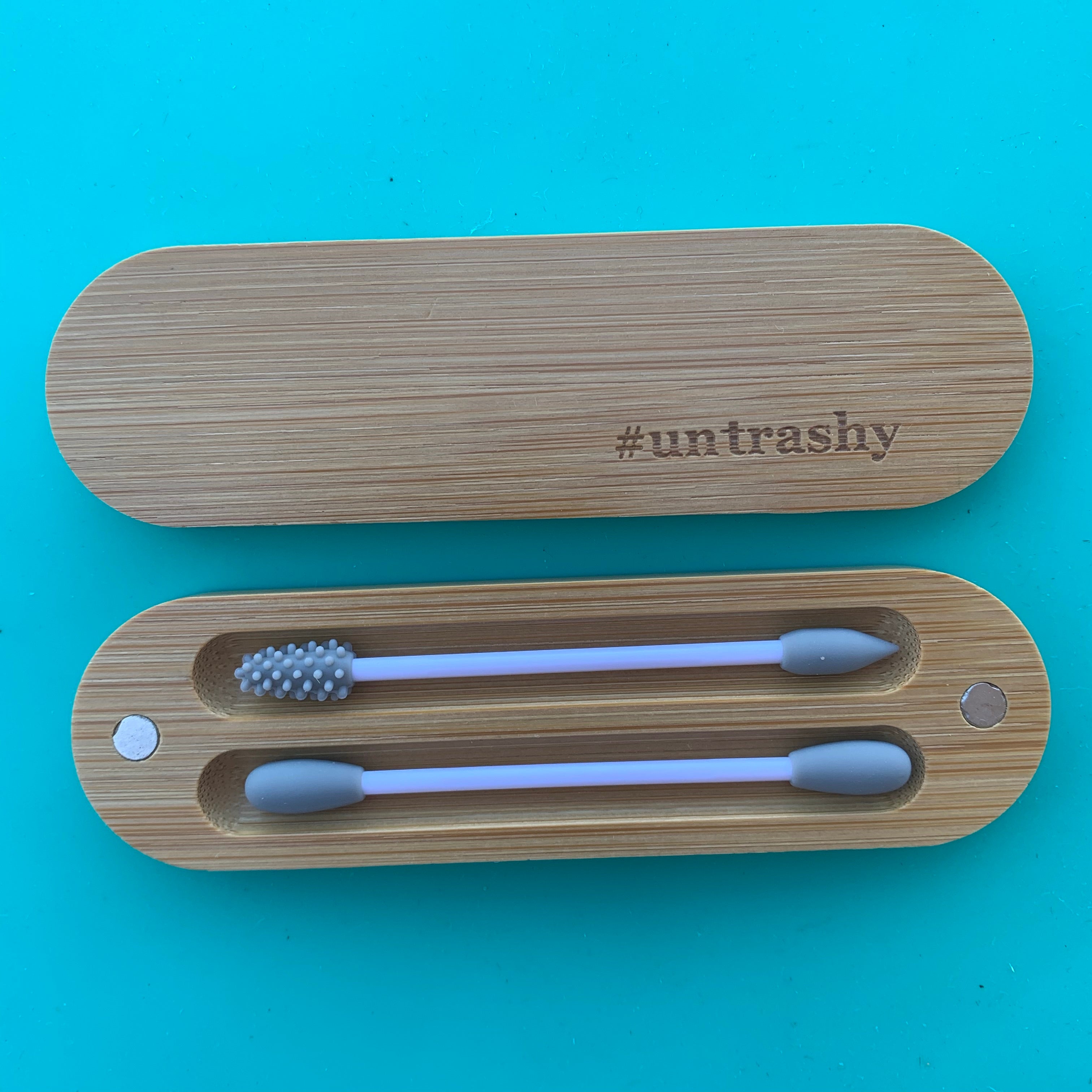 silicone ear cleaner in bamboo case