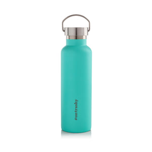 Teal #untrashy 600ml drink bottle with lid on