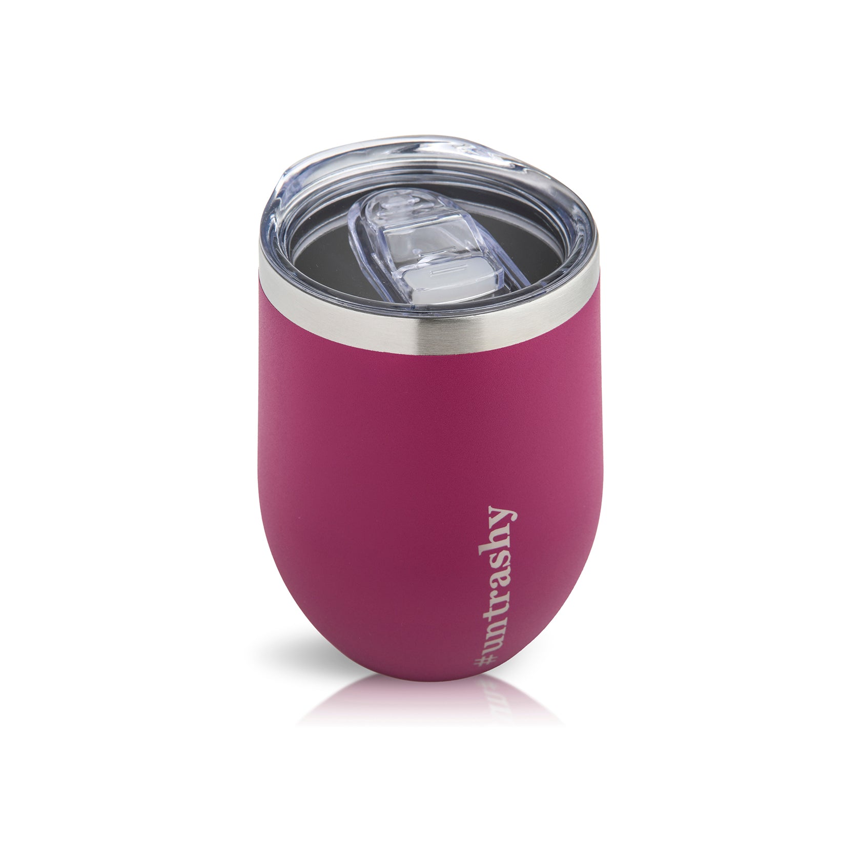 Magenta coloured coffe or wine cup with lid on a white background