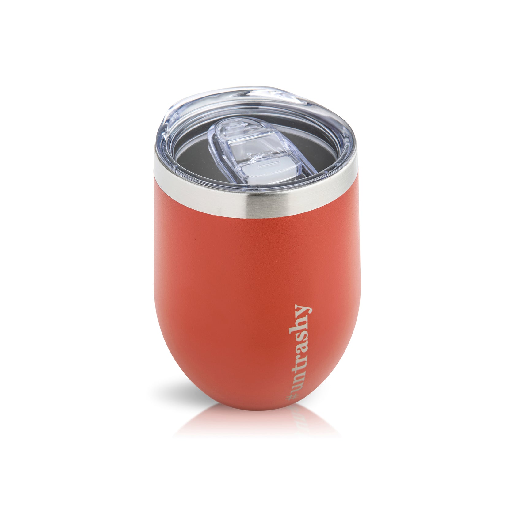 Orange coloured coffee or wine cup with lid on a white background